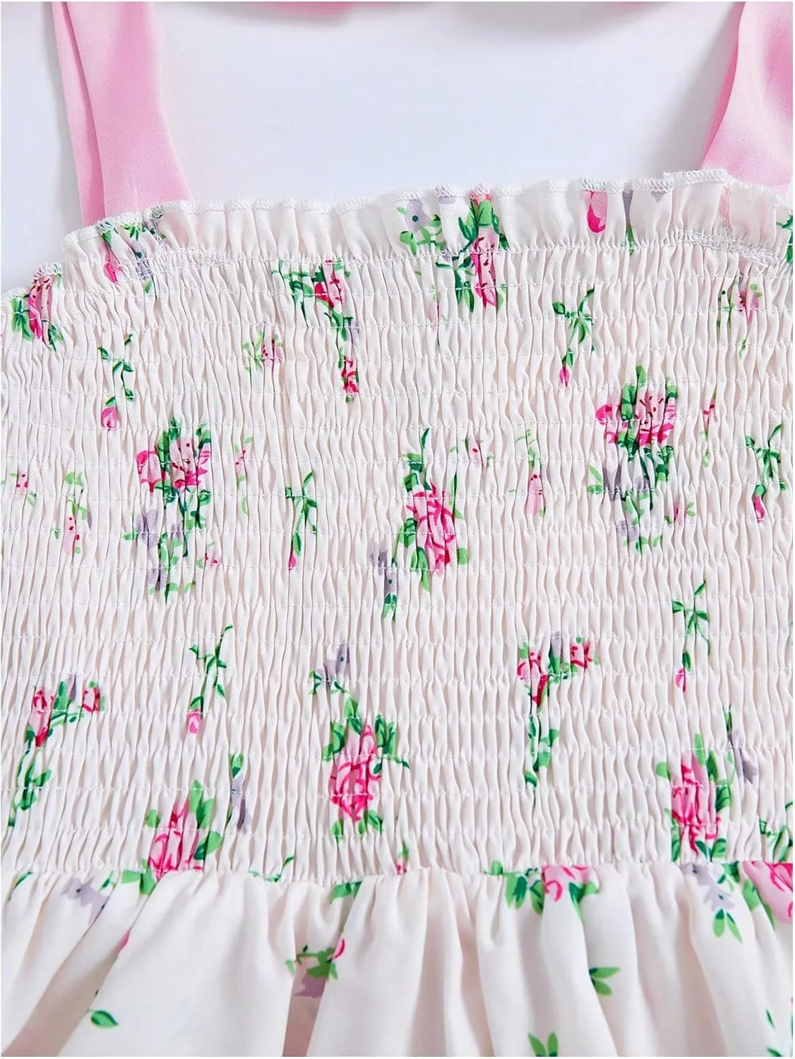 Girl's Floral Ruffle Tiered Layered Shirred Midi Dresses Tie Shoulder Sleeveless Summer A Line Dress