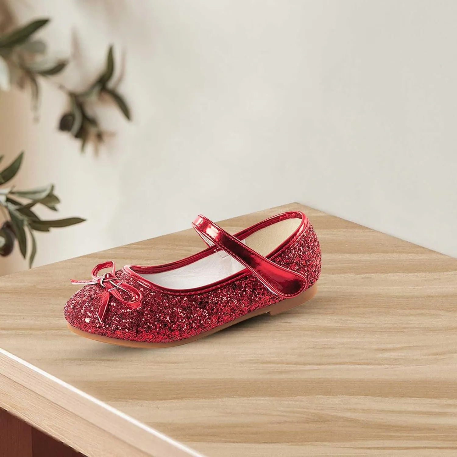 Girls Glittery Bowknot Dress Shoes Princess Low Heel Mary Jane Shoes for Toddler Little Girl Wedding Footwear