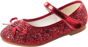 Girls Glittery Bowknot Dress Shoes Princess Low Heel Mary Jane Shoes for Toddler Little Girl Wedding Footwear