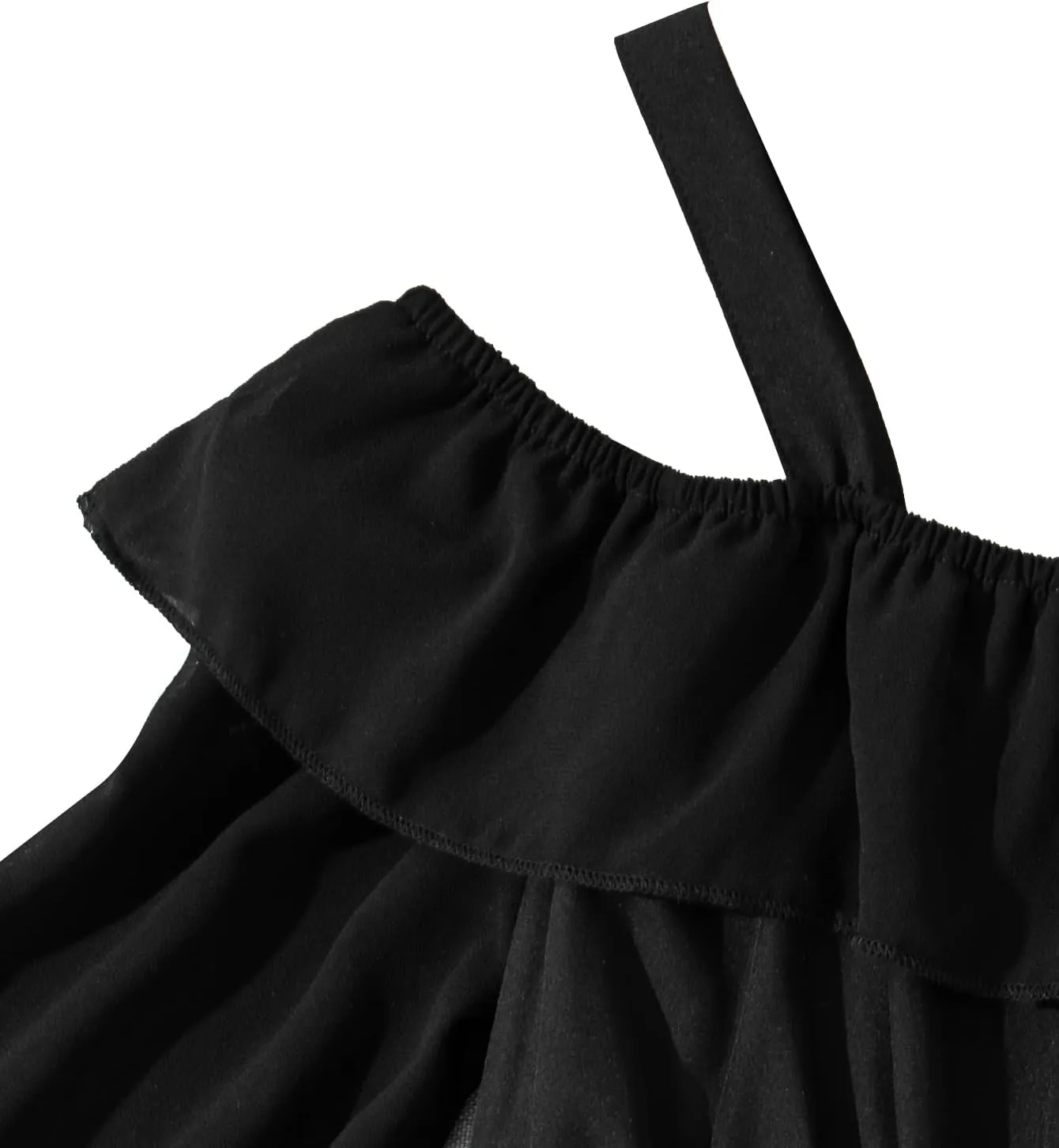 Girls' Summer Dress Cold Shoulder Ruffle Trim Flare Sleeve A Line Midi Dresses