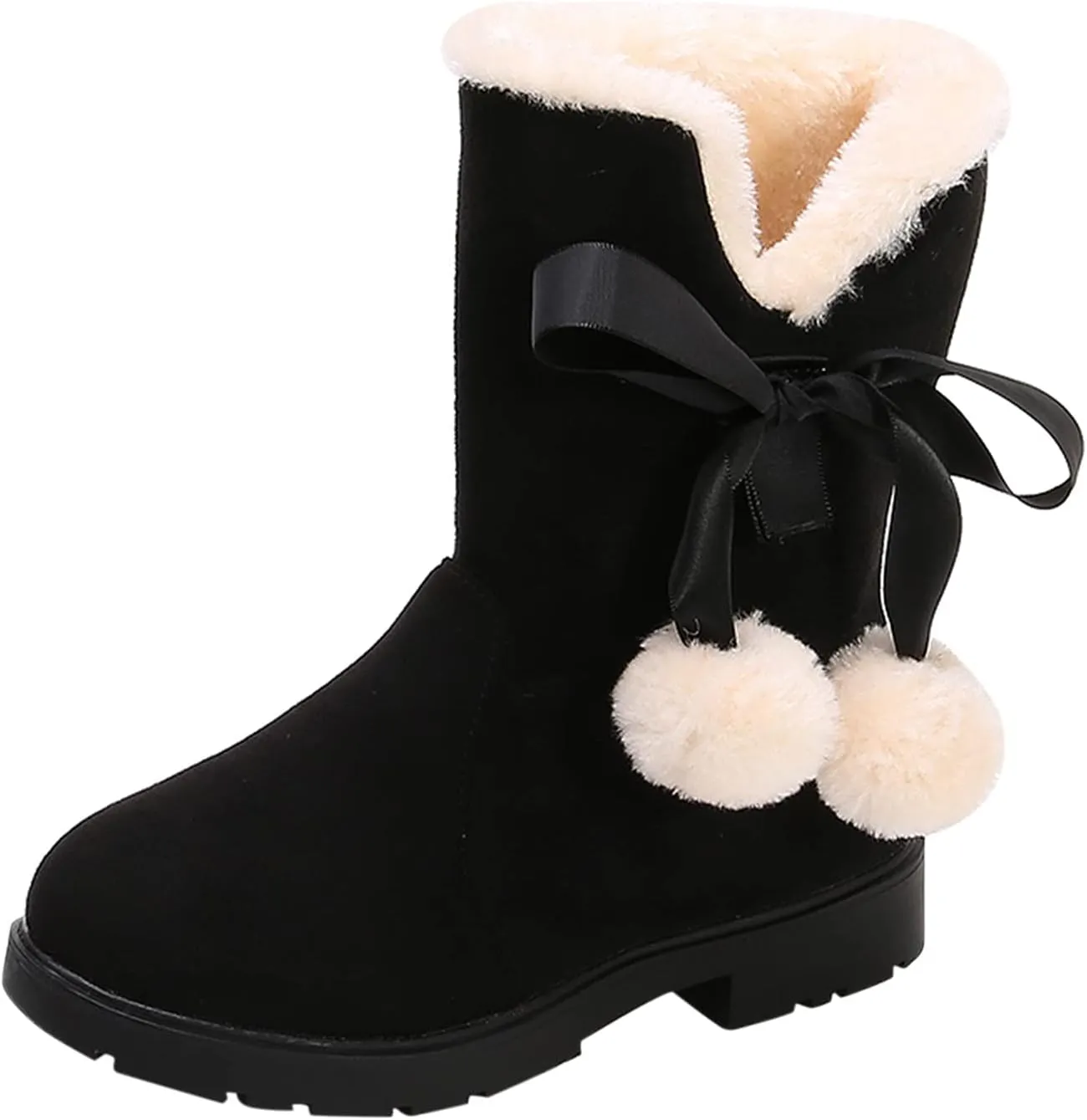 Girls' Winter Boots Faux Shearling Ankle Booties Fuzzy Fashion Snow Boots Bow Princess Shoes for Kids Girls