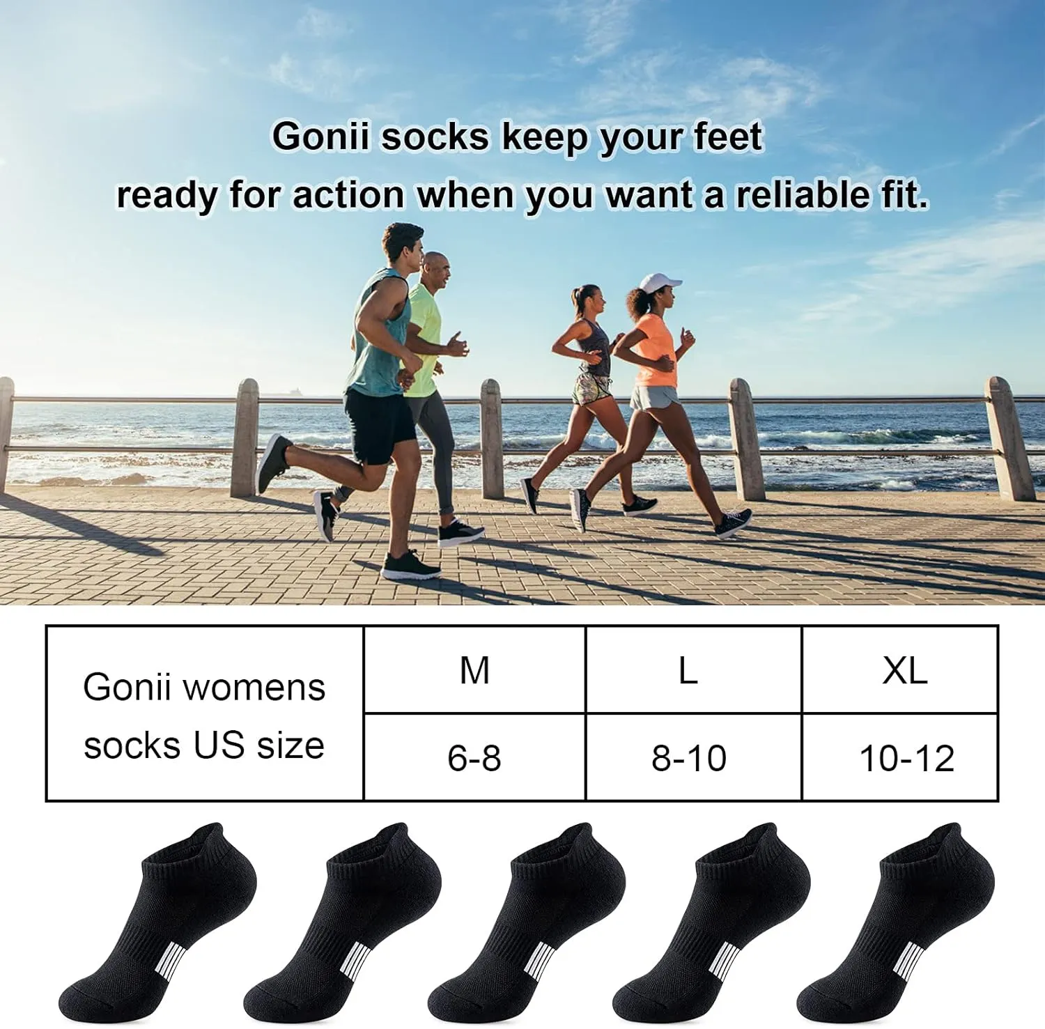 Gonii Ankle Socks Womens Running Athletic No Show Socks Cushioned 5-Pairs