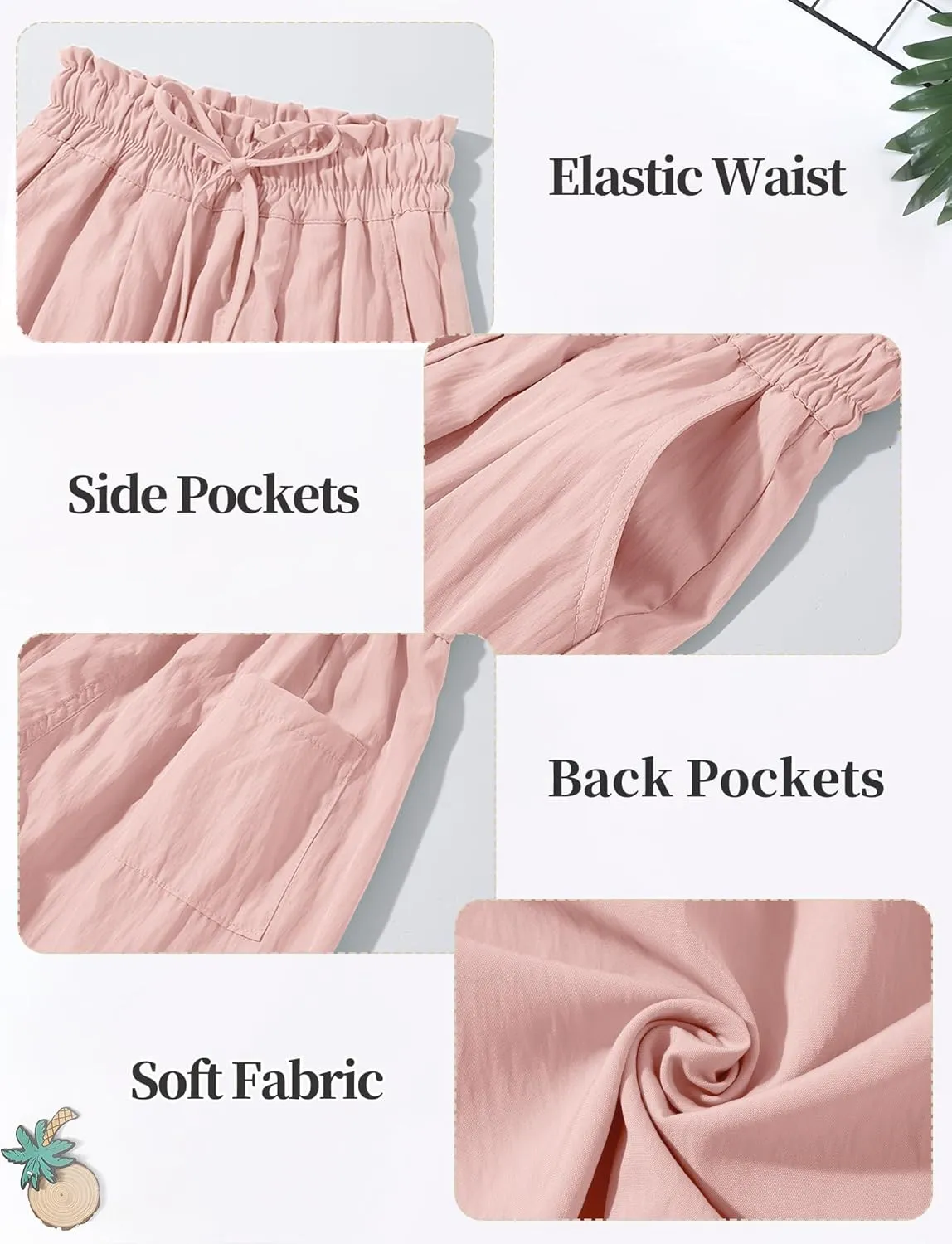 Happy Cherry Girls Wide Leg Linen Pants - Summer Lightweight Pants Beach Vacation Leisure 5-16 Years Girls Outfits