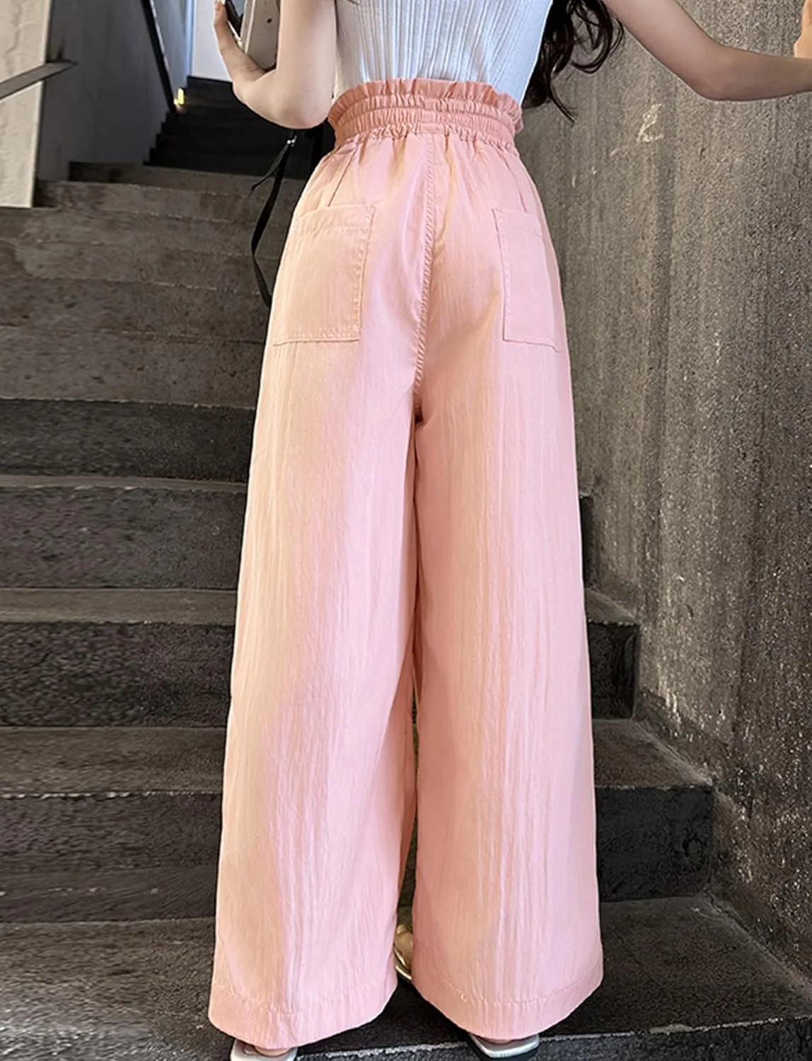 Happy Cherry Girls Wide Leg Linen Pants - Summer Lightweight Pants Beach Vacation Leisure 5-16 Years Girls Outfits