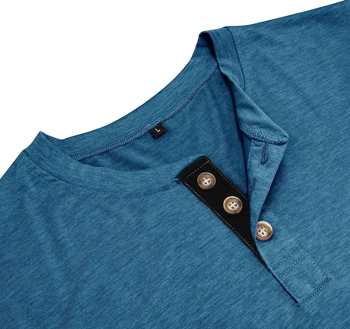 Henley Shirts for Men Casual Long/Short Sleeve Cotton T-Shirt Basic Button Tee Shirts with Pocket