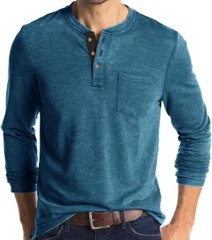 Henley Shirts for Men Casual Long/Short Sleeve Cotton T-Shirt Basic Button Tee Shirts with Pocket