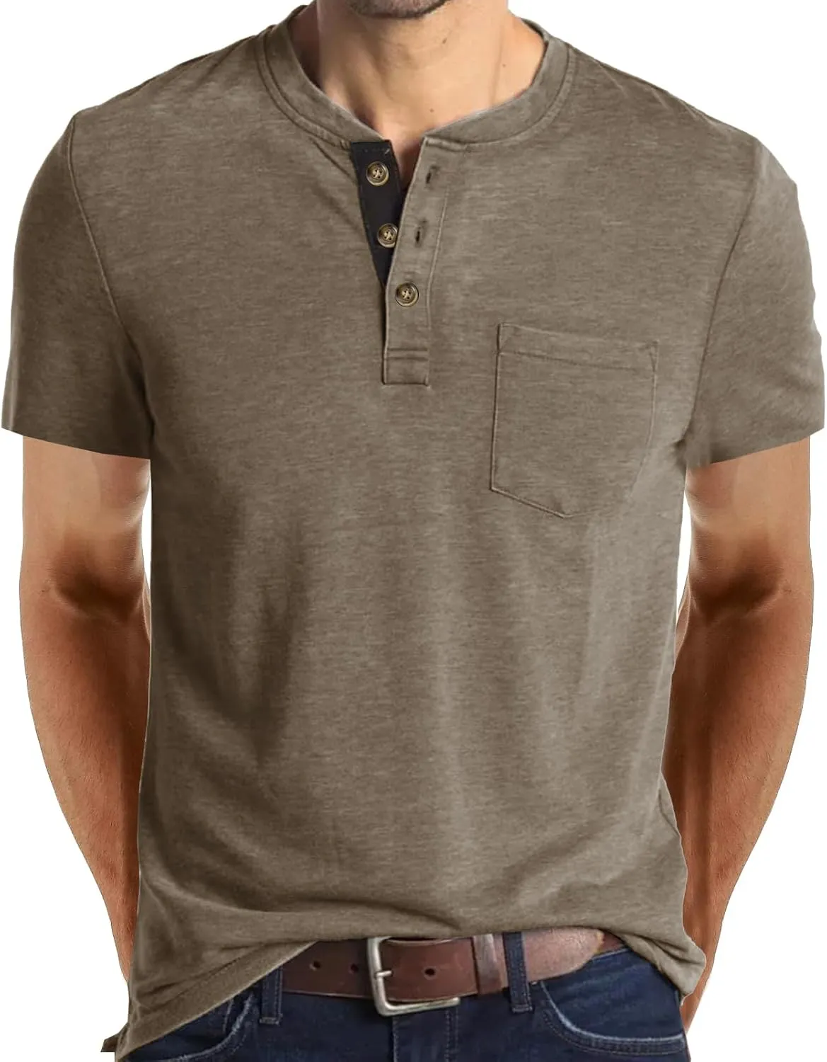 Henley Shirts for Men Casual Long/Short Sleeve Cotton T-Shirt Basic Button Tee Shirts with Pocket