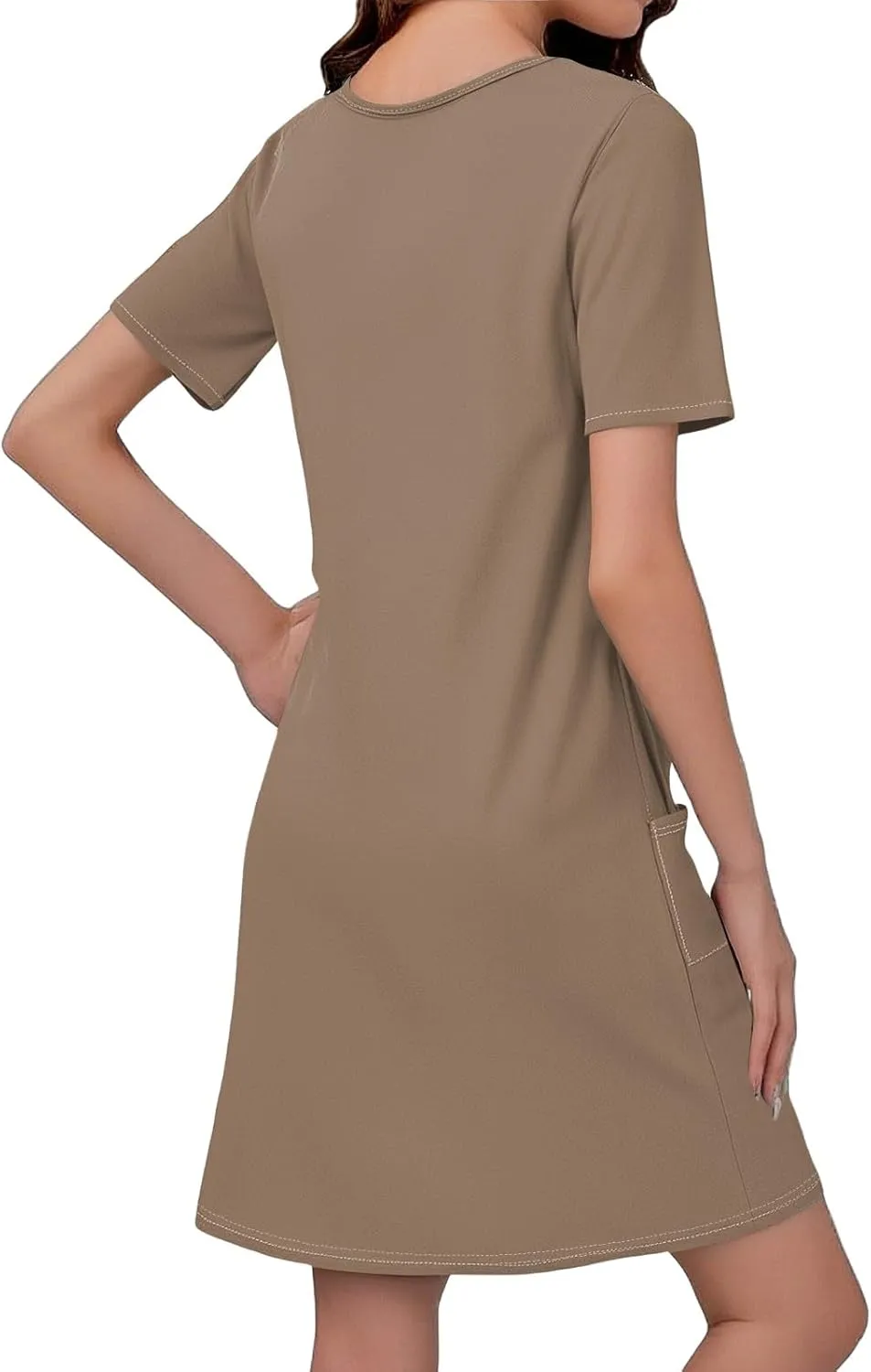 HHmei Summer Dresses for Women Loose V Neck Short Sleeve Casual T Shirt Dress Sundresses Swimsuit Coverup with Pockets