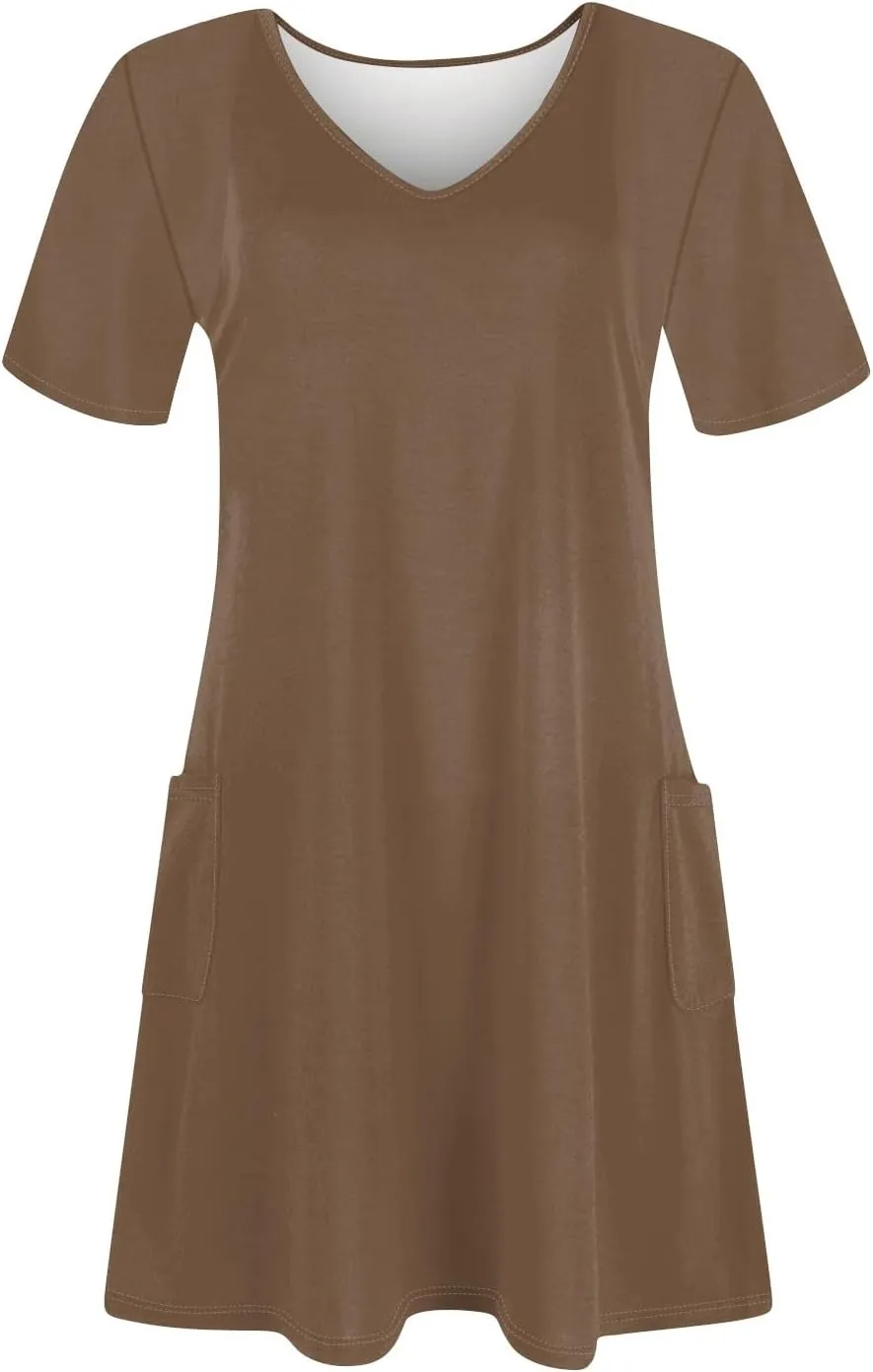 HHmei Summer Dresses for Women Loose V Neck Short Sleeve Casual T Shirt Dress Sundresses Swimsuit Coverup with Pockets