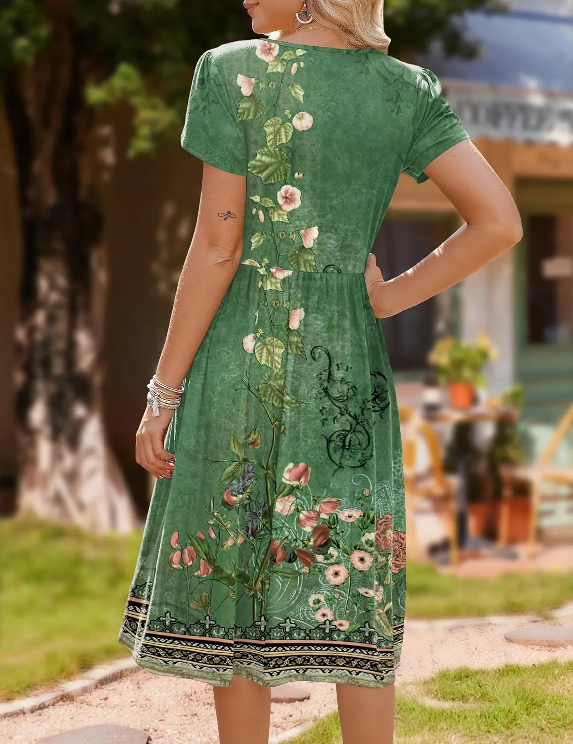 HOTOUCH Women's Summer Short Sleeve A-Line Midi Dresses Casual Floral T-Shirt Dress Flowy Beach Sundress with Pockets