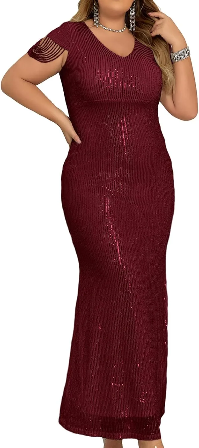 houstil Formal Dresses for Women Sequin 1920s Maxi Long Evening Gown Party Great Gatsby Cocktail Wedding Dress
