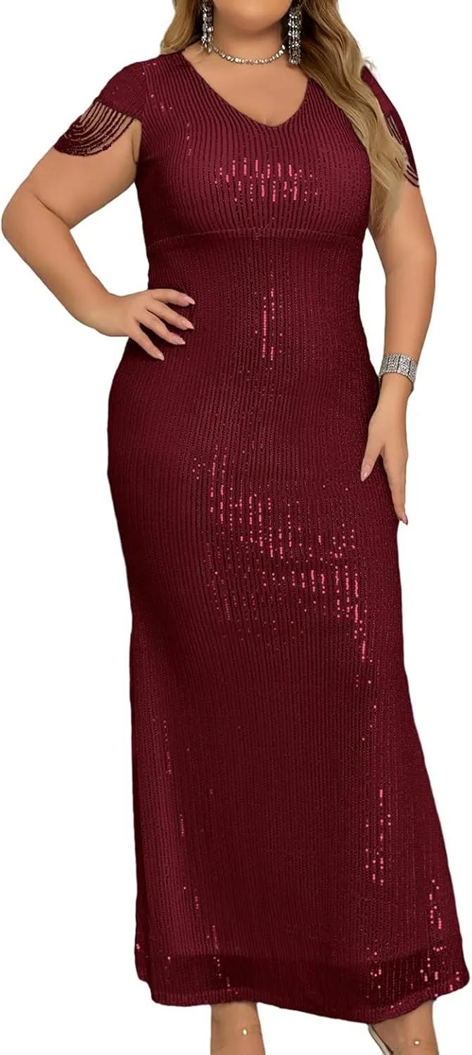 houstil Formal Dresses for Women Sequin 1920s Maxi Long Evening Gown Party Great Gatsby Cocktail Wedding Dress