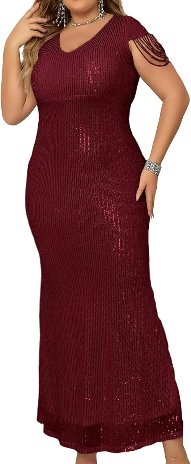 houstil Formal Dresses for Women Sequin 1920s Maxi Long Evening Gown Party Great Gatsby Cocktail Wedding Dress