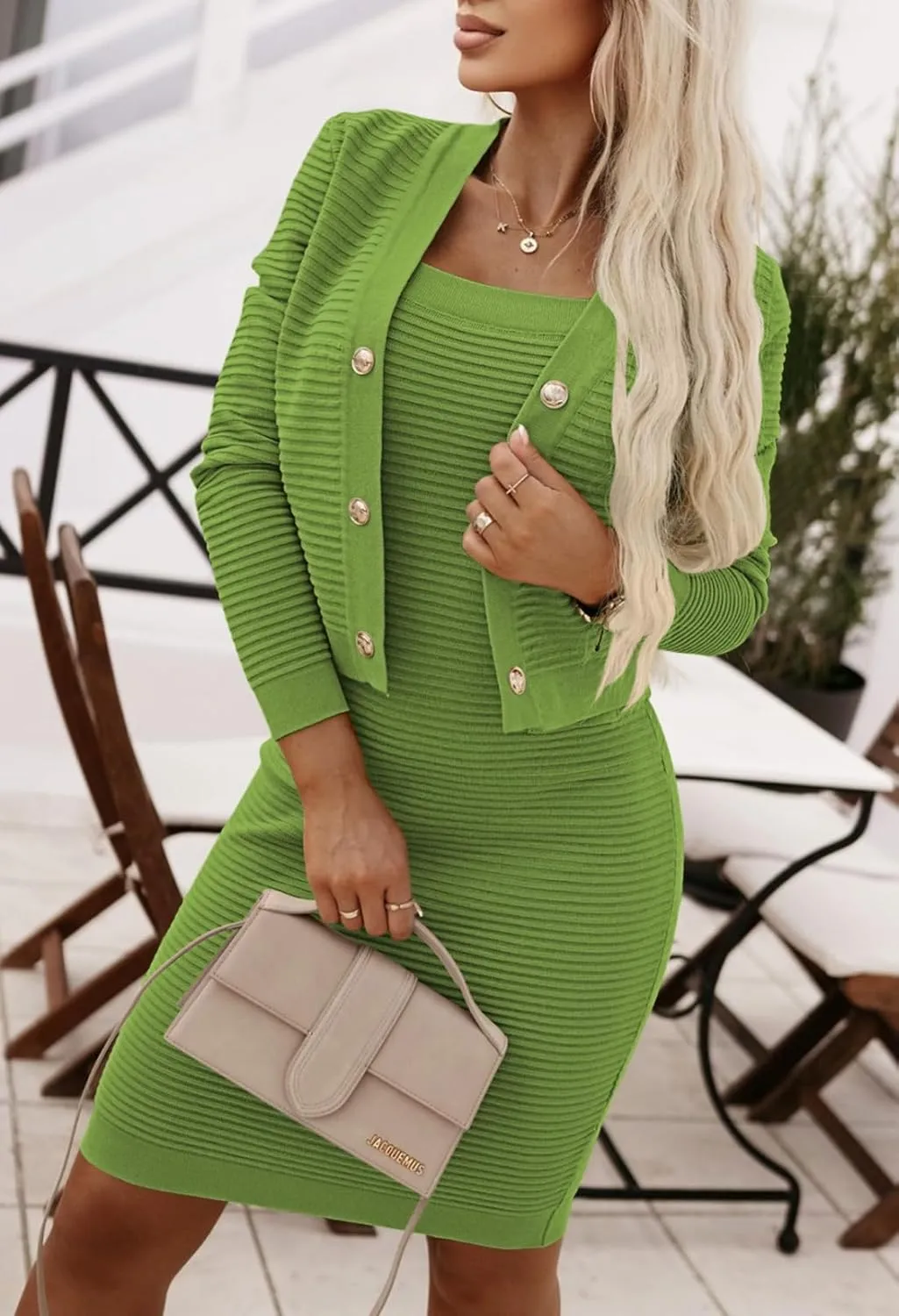 HUUSA Women's 2 Piece Sweater Outfits Sexy Sleeveless Bodycon Ribbed Dress and Long Sleeve Open Front Crop Cardigan Knit Set
