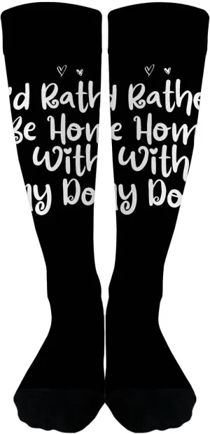 I'd Rather Be Homes With My Dogs Saying Dogs Womens Athletic Socks Mid Calf Sock