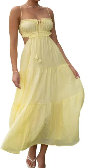 IDOPIP Women Summer Cutout Boho Dress Sleeveless Spaghetti Straps Maxi Dress Sexy Backless Side Cut Tie Front Flowy Sundress