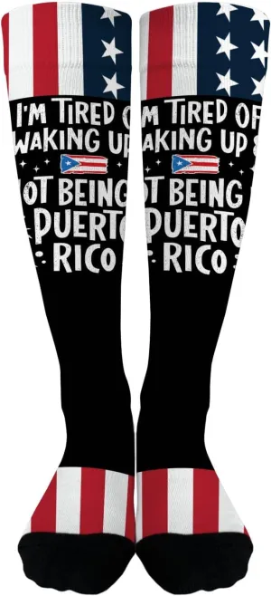 I'm Tireds Of Waking Ups And Not Being In Puerto Ricos Funny Boot Socks for Women Boys#Humor High Sock for Men