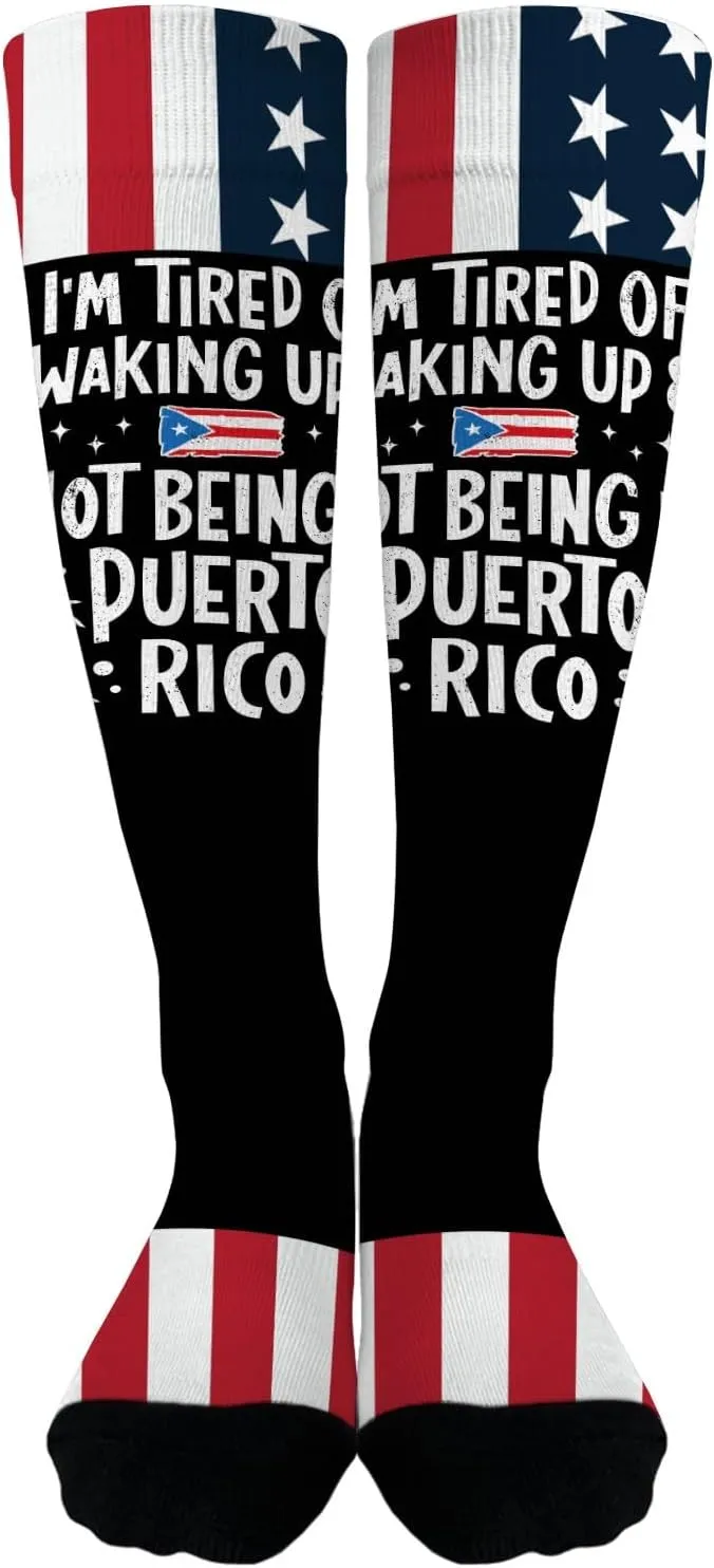 I'm Tireds Of Waking Ups And Not Being In Puerto Ricos Funny Boot Socks for Women Boys#Humor High Sock for Men