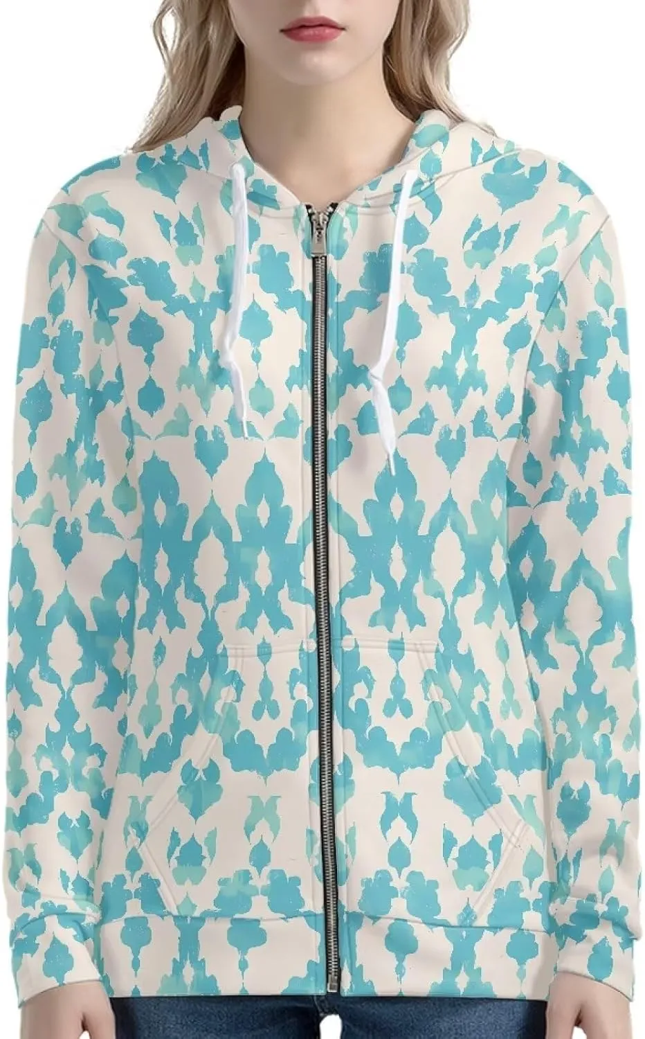 Irisjudy Folk Art Bird Flower Womens Oversized Sport Hoodies with Pocket St.Patrick Day Zip-up Hooded Sweatshirt Outdoor Coat