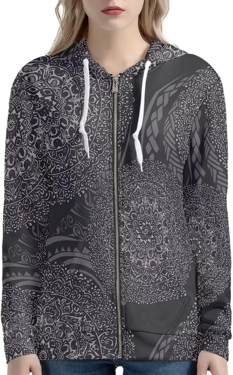 Irisjudy Folk Art Bird Flower Womens Oversized Sport Hoodies with Pocket St.Patrick Day Zip-up Hooded Sweatshirt Outdoor Coat