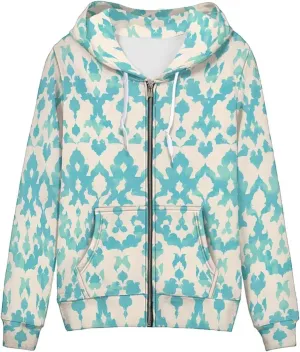 Irisjudy Folk Art Bird Flower Womens Oversized Sport Hoodies with Pocket St.Patrick Day Zip-up Hooded Sweatshirt Outdoor Coat