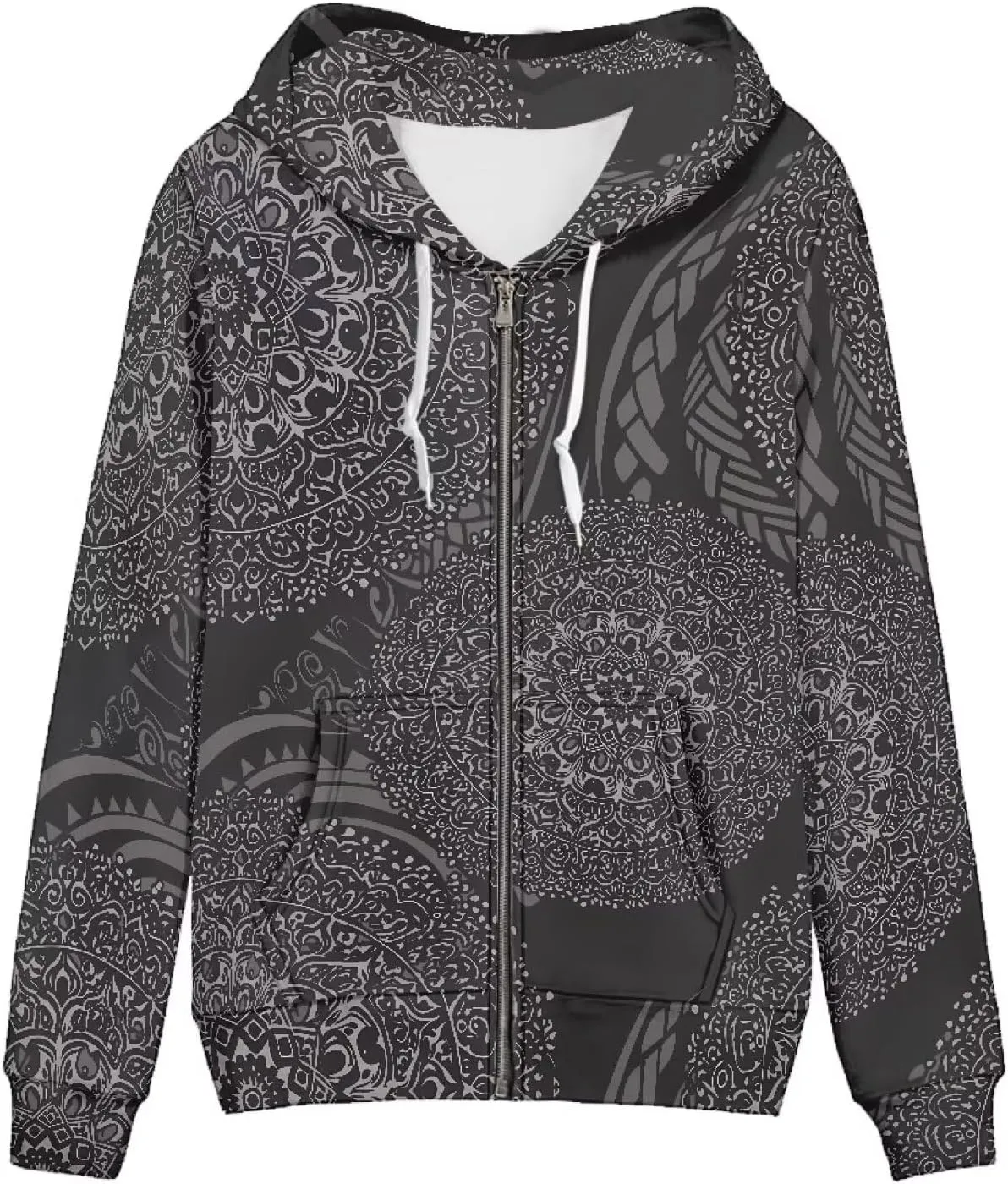 Irisjudy Folk Art Bird Flower Womens Oversized Sport Hoodies with Pocket St.Patrick Day Zip-up Hooded Sweatshirt Outdoor Coat