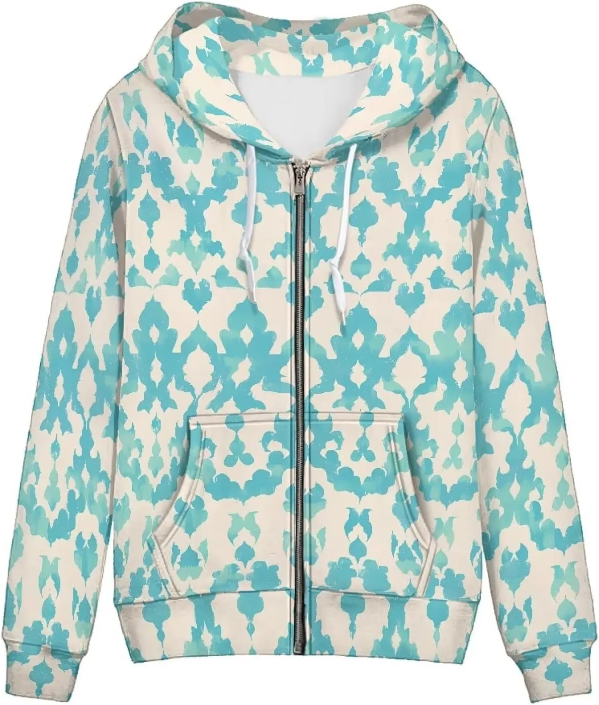 Irisjudy Folk Art Bird Flower Womens Oversized Sport Hoodies with Pocket St.Patrick Day Zip-up Hooded Sweatshirt Outdoor Coat