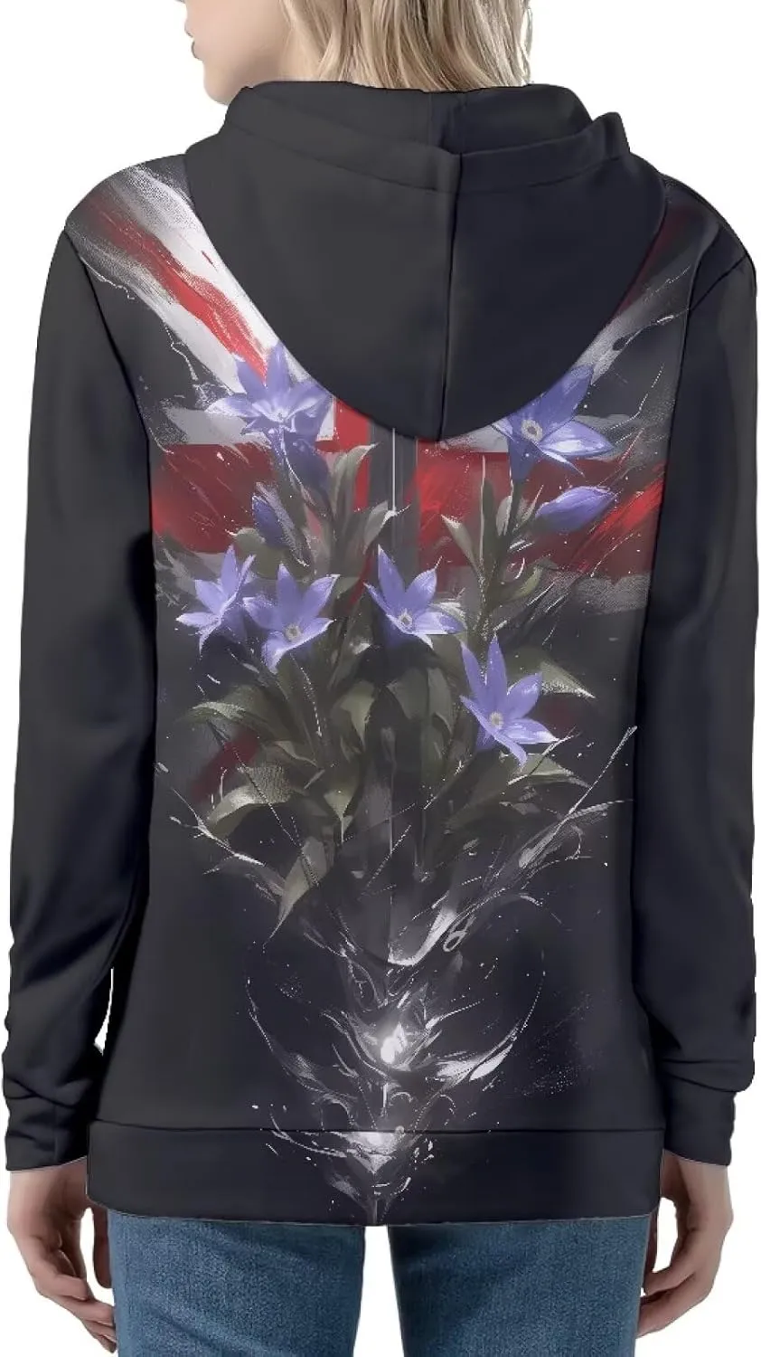 Irisjudy Women Oversized Hoodies Retro Boho Xmas Flower Hooded Jacket Island Totem Long-Sleeve Fall Outwear Sweatshirt Zip-up