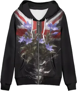Irisjudy Women Oversized Hoodies Retro Boho Xmas Flower Hooded Jacket Island Totem Long-Sleeve Fall Outwear Sweatshirt Zip-up