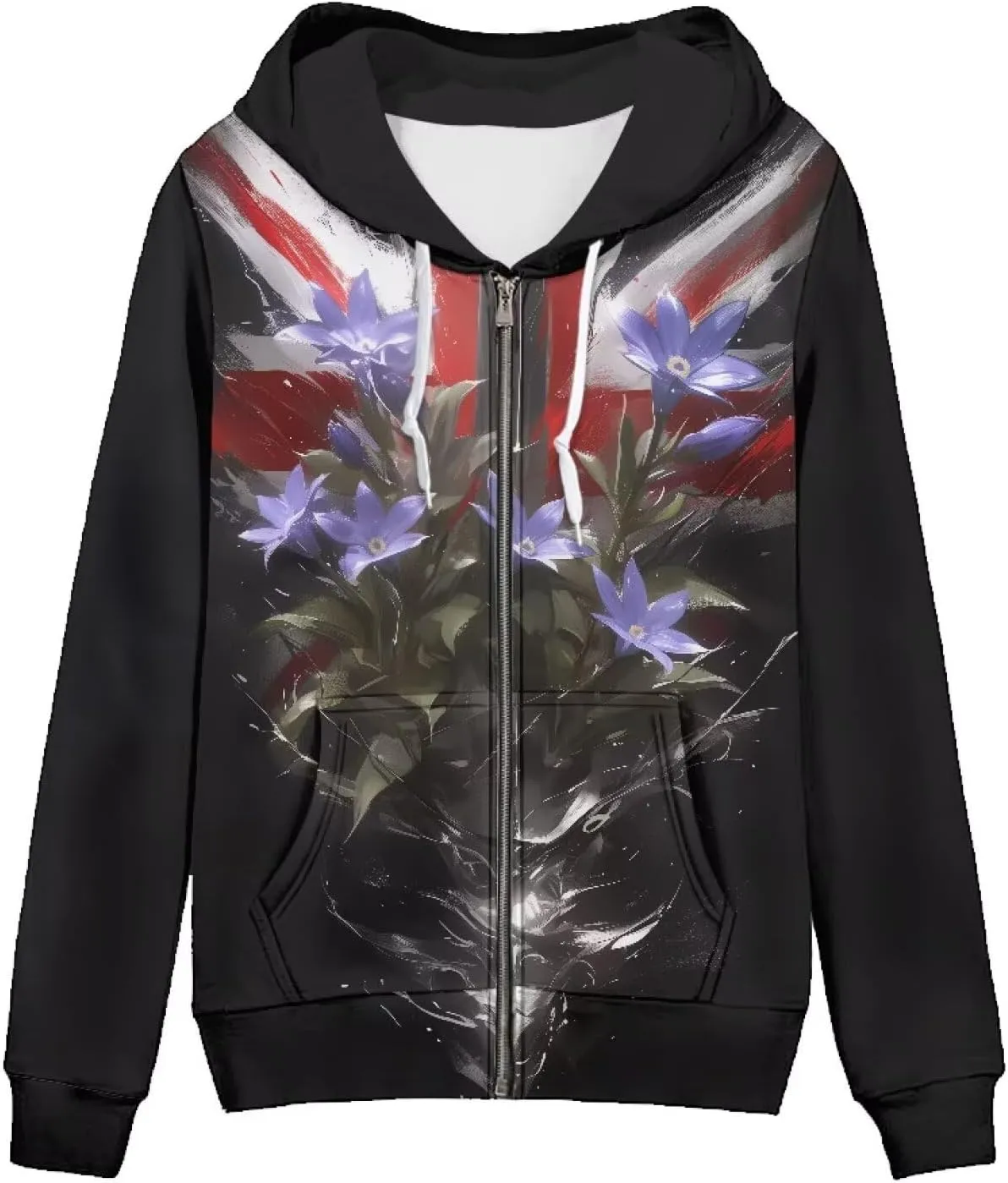Irisjudy Women Oversized Hoodies Retro Boho Xmas Flower Hooded Jacket Island Totem Long-Sleeve Fall Outwear Sweatshirt Zip-up