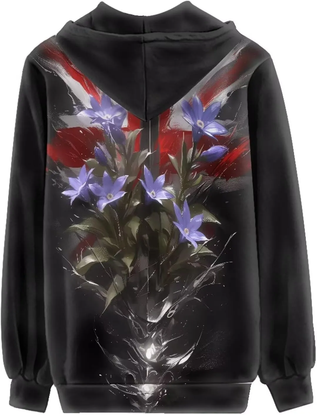 Irisjudy Women Oversized Hoodies Retro Boho Xmas Flower Hooded Jacket Island Totem Long-Sleeve Fall Outwear Sweatshirt Zip-up