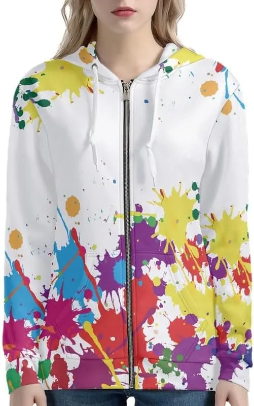 Irisjudy Women's Drawstring Zip up Pocket Hoodies, Vintage Flower Full-Zip Soft Jacket, Cute Spring Fall Pullover Coat XS-5XL