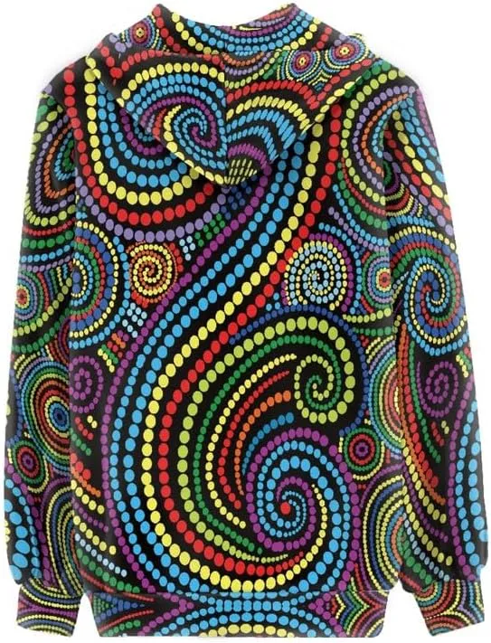 Irisjudy Women's Hoodies Traditional Tribal Art Zipper Jacket Oversized Sweatshirts, Lightweight Zip-up Hoodie with Pocket