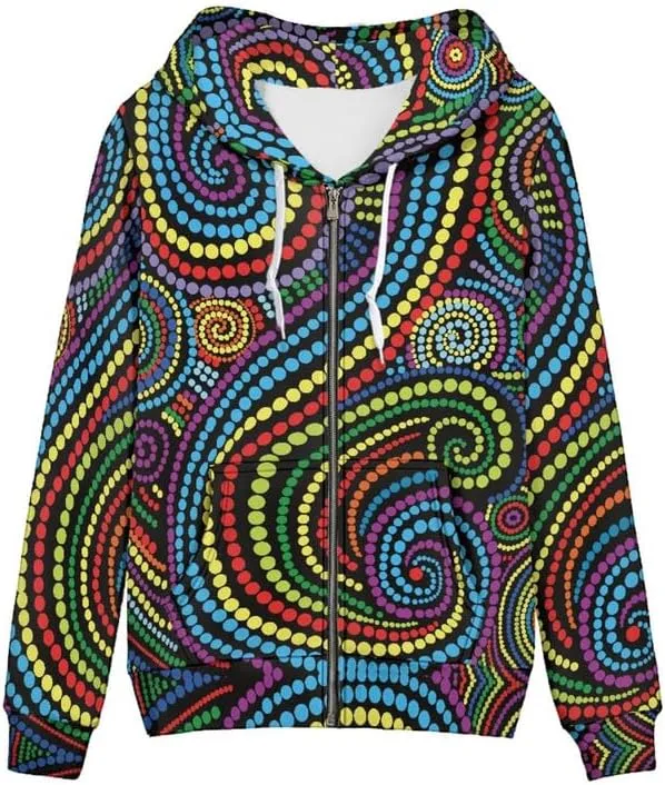 Irisjudy Women's Hoodies Traditional Tribal Art Zipper Jacket Oversized Sweatshirts, Lightweight Zip-up Hoodie with Pocket