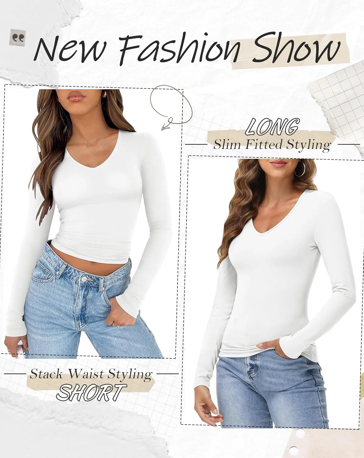 IWD Womens Long Sleeve Shirts V Neck Casual Tops 2025 Fashion Slim Fitted Tops Basic Tee Y2k Outfits