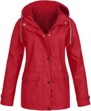 JIDDO Raincoat for Women, Womens Fall Windproof Lightweight Waterproof Rain Jackets Zip Up Outdoor Hooded Windbreaker