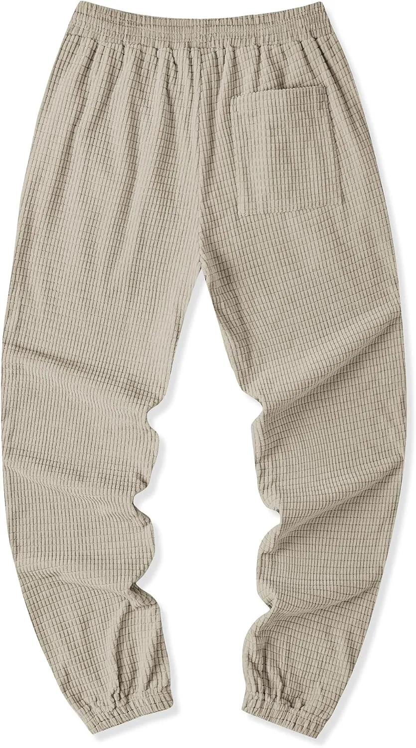 JMIERR Mens Casual Pants Waffle Textured Drawstring Stretch Elastic Waist Tapered Joggers with Pockets