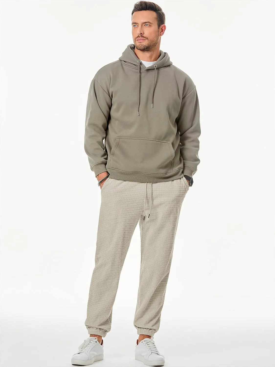 JMIERR Mens Casual Pants Waffle Textured Drawstring Stretch Elastic Waist Tapered Joggers with Pockets