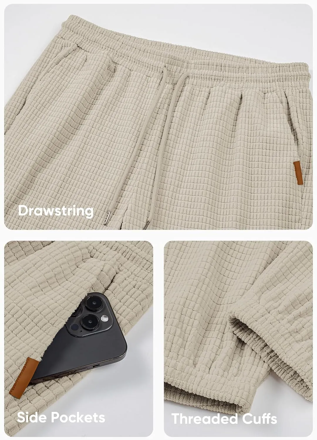 JMIERR Mens Casual Pants Waffle Textured Drawstring Stretch Elastic Waist Tapered Joggers with Pockets