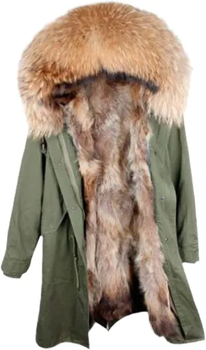 Kelsiop Men's Casual Parka Winter Fur Lined Thermal Clothing Long Fur Hooded Jacket