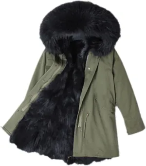 Kelsiop Men's Casual Parka Winter Fur Lined Thermal Clothing Long Fur Hooded Jacket