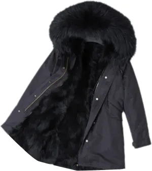 Kelsiop Men's Casual Parka Winter Fur Lined Thermal Clothing Long Fur Hooded Jacket