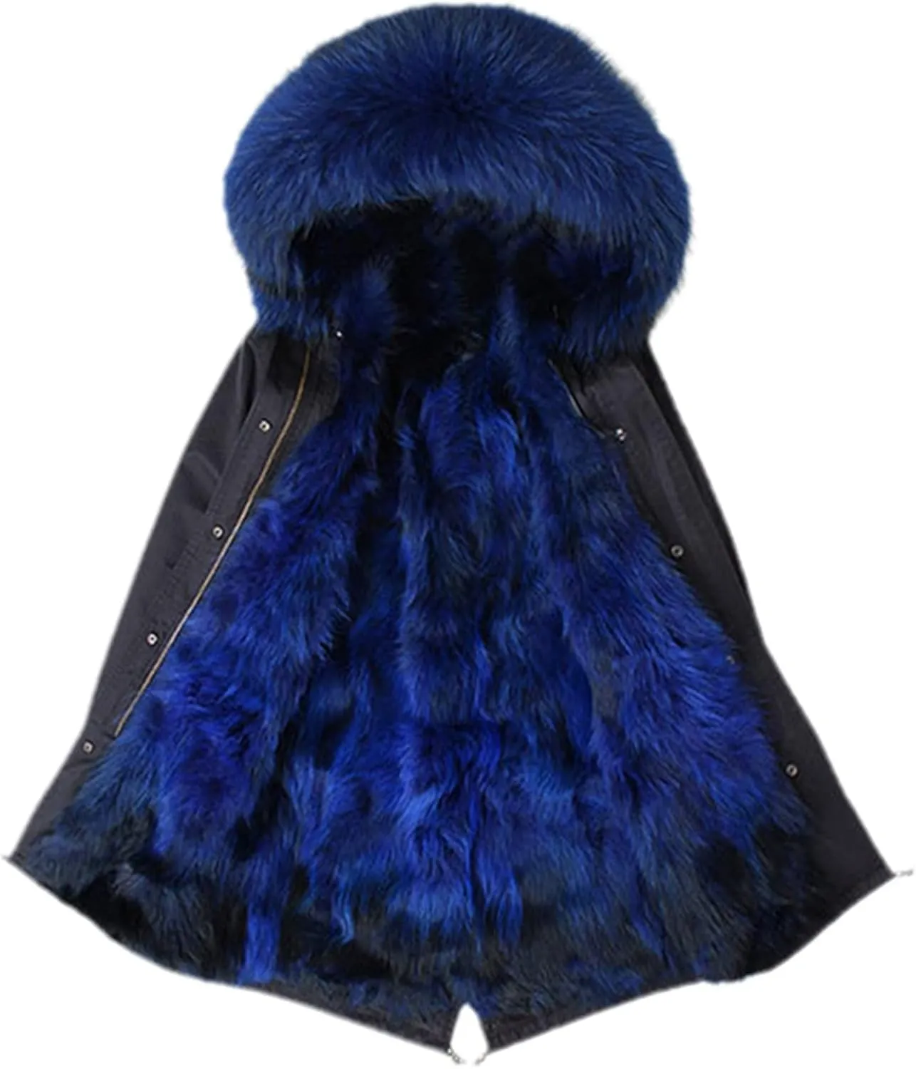 Kelsiop Men's Casual Parka Winter Fur Lined Thermal Clothing Long Fur Hooded Jacket