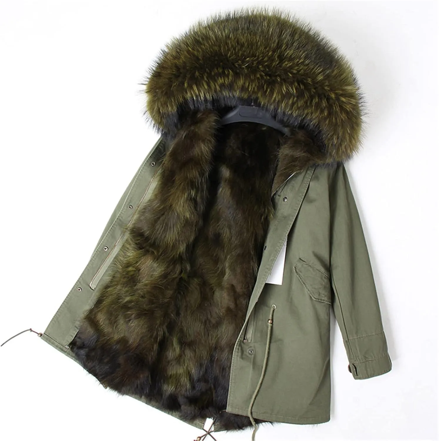 Kelsiop Men's Casual Parka Winter Fur Lined Thermal Clothing Long Fur Hooded Jacket