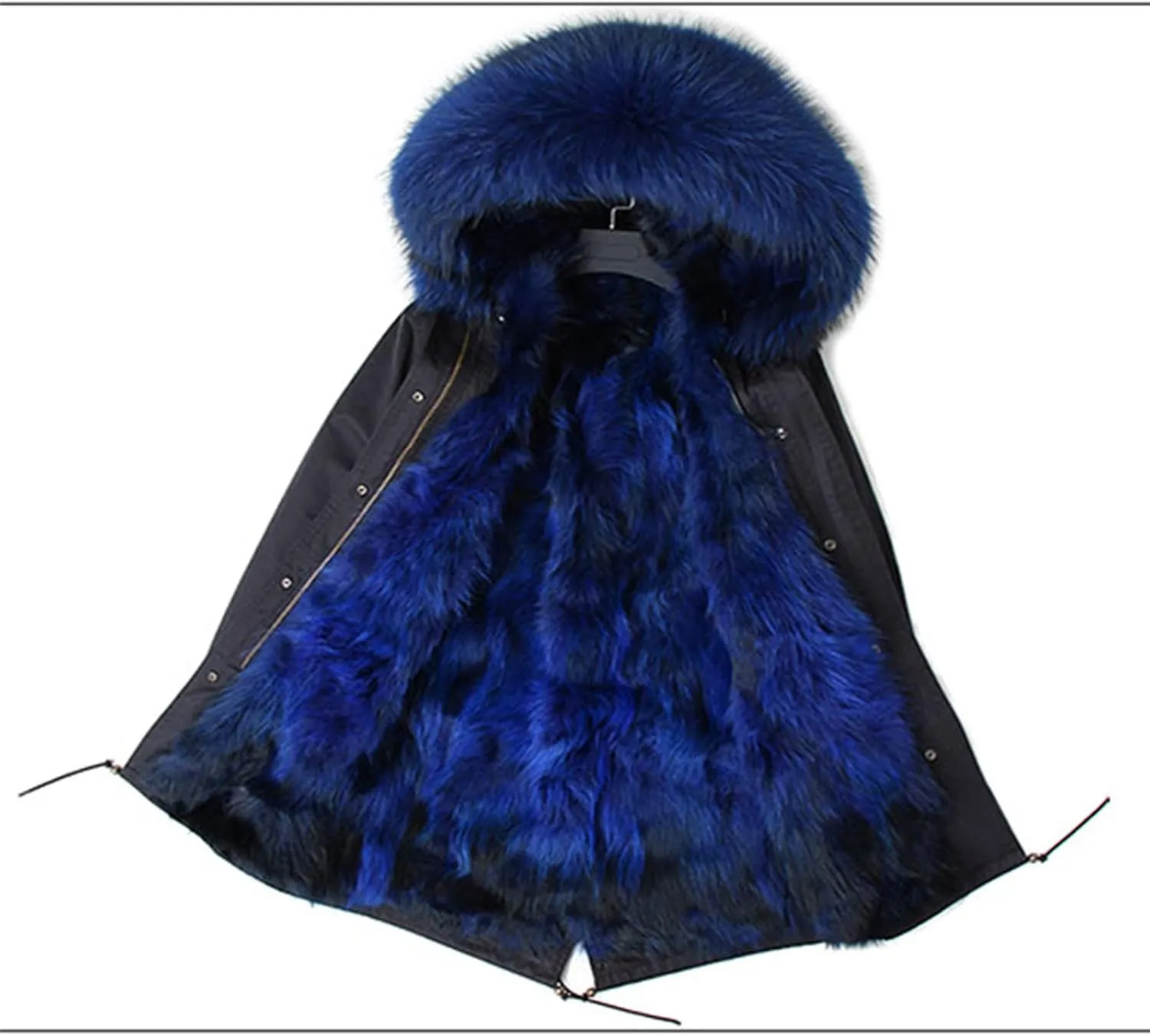 Kelsiop Men's Casual Parka Winter Fur Lined Thermal Clothing Long Fur Hooded Jacket