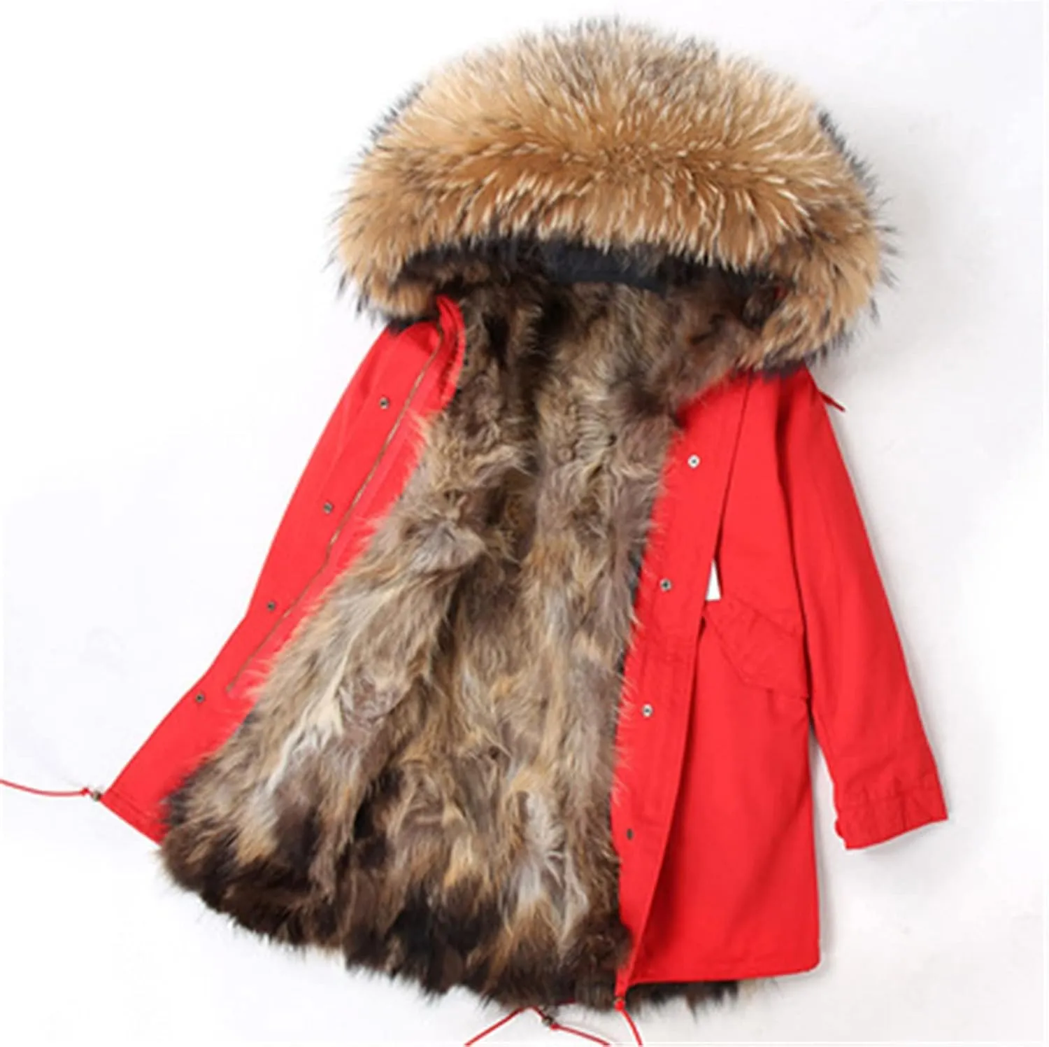 Kelsiop Men's Casual Parka Winter Fur Lined Thermal Clothing Long Fur Hooded Jacket
