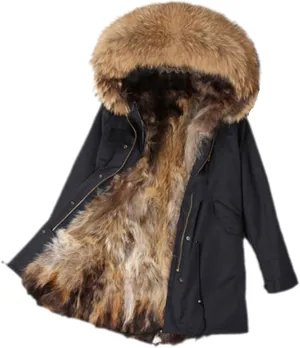 Kelsiop Men's Casual Parka Winter Fur Lined Thermal Clothing Long Fur Hooded Jacket