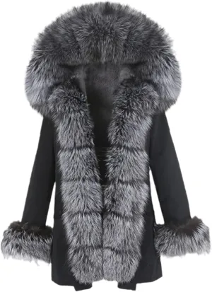 Kelsiop Men's Winter Long Parka Natural Fur Coat Jacket Hooded Fur Collar Thickened Thermal Top