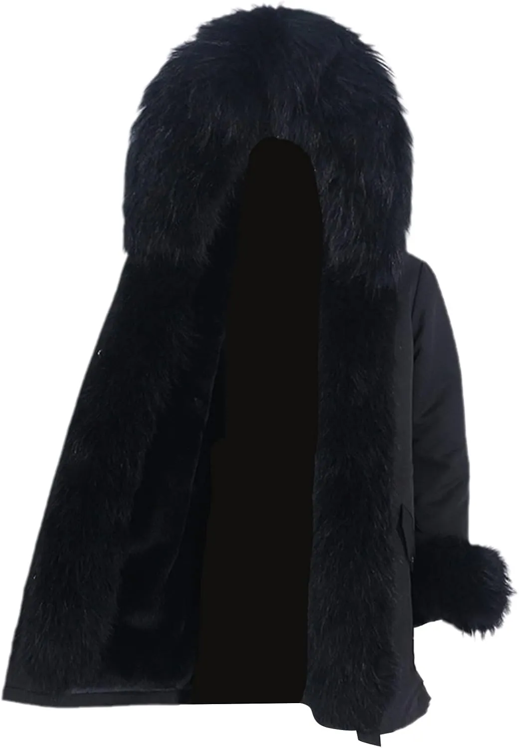 Kelsiop Men's Winter Long Parka Natural Fur Coat Jacket Hooded Fur Collar Thickened Thermal Top