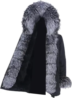 Kelsiop Men's Winter Long Parka Natural Fur Coat Jacket Hooded Fur Collar Thickened Thermal Top